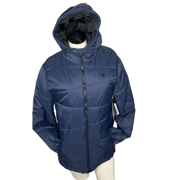 NWT SPYDER Nexus Hooded Puffer Jacket Frontier Navy Blue Men's Size S - Picture 4 of 16